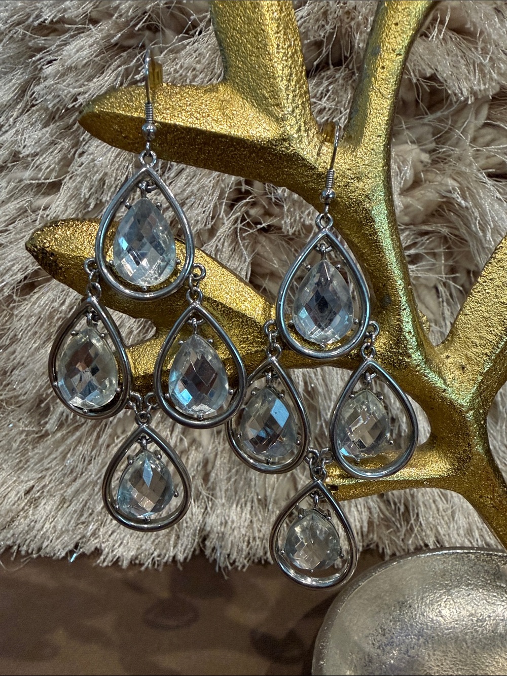 Crystal Teardrop Chandelier Earrings - Clear/Silver